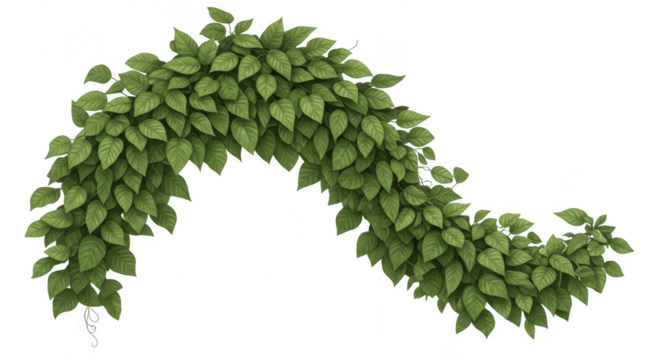 Green leafy vine arching against a black background