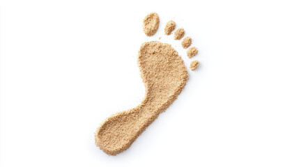 A footprint made of sand grains on a white surface, symbolizing a step or path with natural texture and detail.