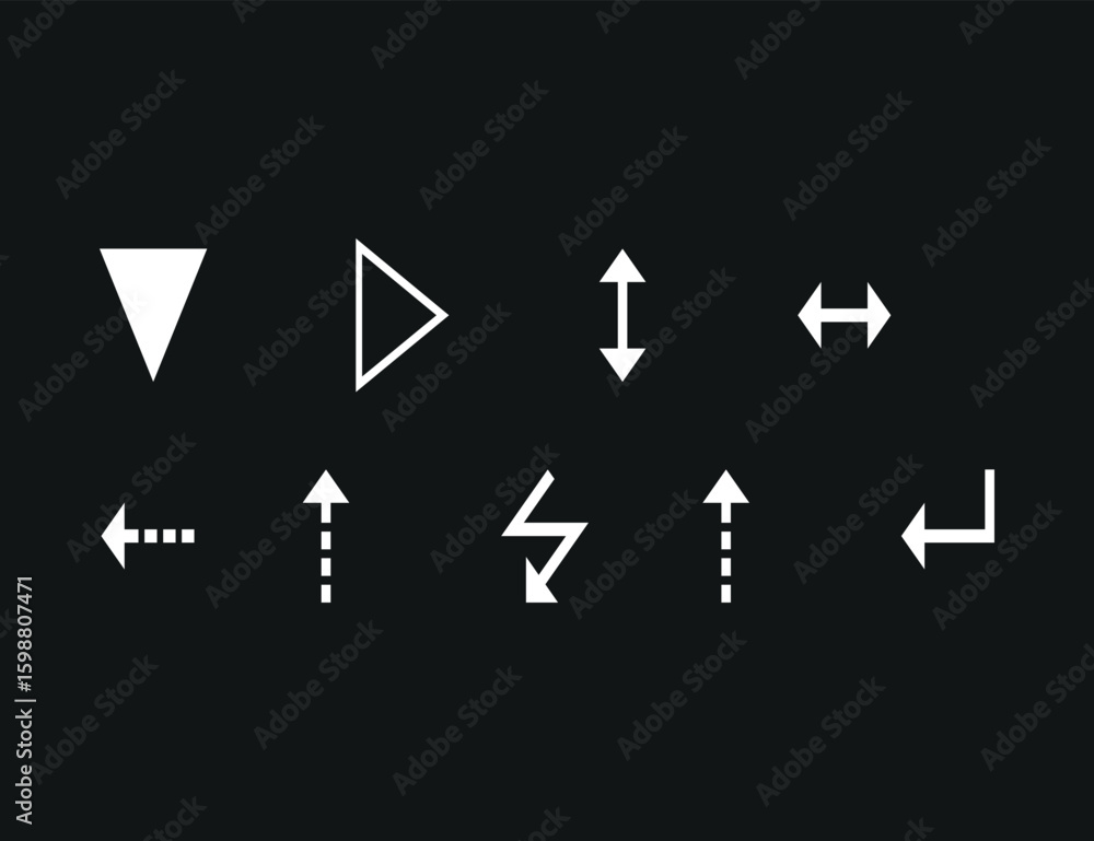 Poster arrow icon set. arrow. cursor. white vector arrows icons. collection different arrows sign