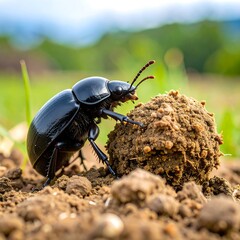 Dung beetle rolling ball