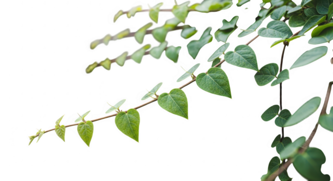Green vine leaves against a stark black background - Powered by Adobe