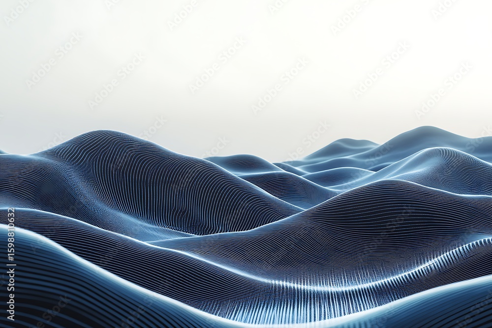 Poster abstract blue waves surface with lines texture and soft lighting