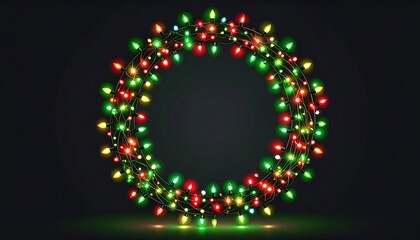 Christmas lights wreath on dark background