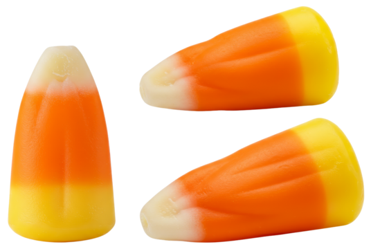 Candy corn in traditional orange and yellow colors on white background  