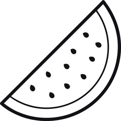 Black and White Watermelon Slice with Bold Rind and Stylized Seeds Vector