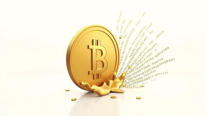Melting Gold Coin Transforming into Binary Code — Cryptocurrency Volatility and Digital Transformation Concept