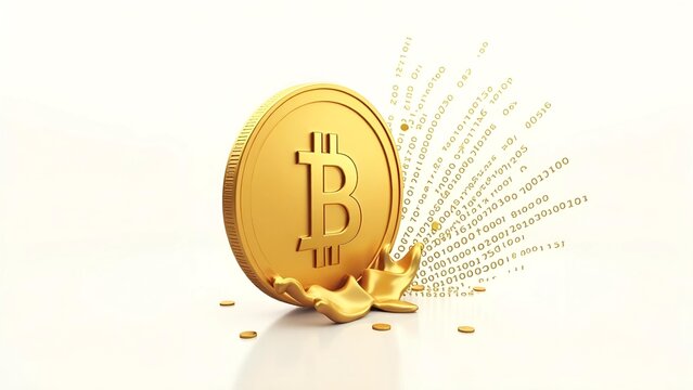 Melting Gold Coin Transforming into Binary Code — Cryptocurrency Volatility and Digital Transformation Concept