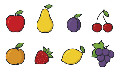 Ripe fruit set. Harvest, gardening and agriculture illustrations. Freshness organic foods. Isolated vector images