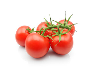 Tomato branch isolated on white background. Red fresh tomatoes close-up.