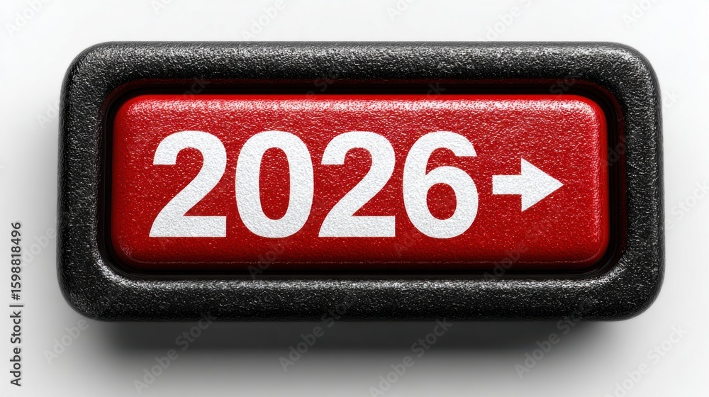 Poster a red button with the number twenty-six on it. the button is black and white. the button is pointing