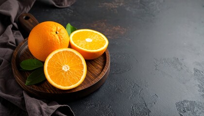 Fresh oranges on a wooden board