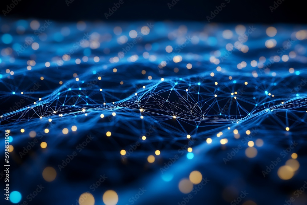 Poster abstract network connection with glowing nodes and blue lines technology