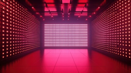 Futuristic illuminated corridor with glowing red neon lights, a modern and technological showcase