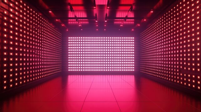 Futuristic illuminated corridor with glowing red neon lights, a modern and technological showcase - Powered by Adobe