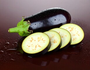 Eggplant slices on dark surface