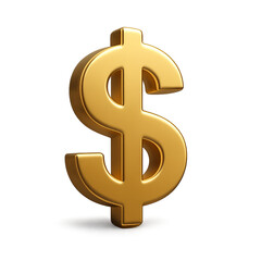 Golden 3D Dollar Icon Isolated on Transparent Background