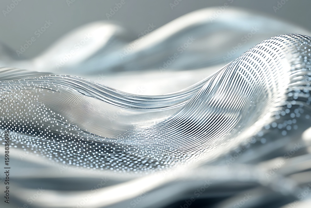 Poster abstract wavy pattern with metallic texture and small spheres background