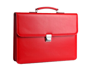 bright red leather briefcase isolated on white background