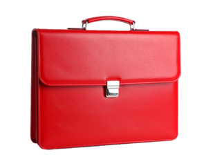 bright red leather briefcase isolated on white background