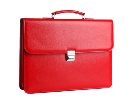 bright red leather briefcase isolated on white background