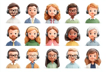 Diverse Call Center Agents Avatars with Headsets