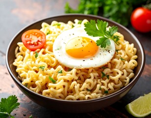 Fried egg on instant noodles