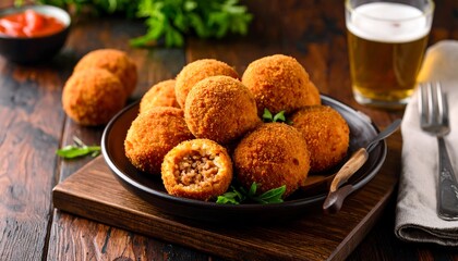 Fried Meatballs on Dark Plate