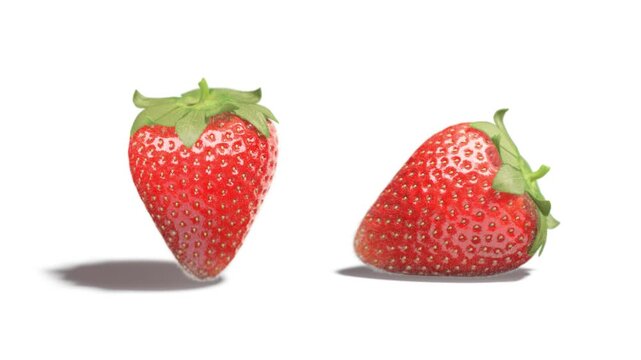 Strawberry standing and lying, looped rotation, isolated on white background