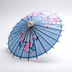 Light blue paper parasol with pink floral design