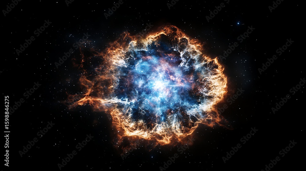 Poster exploring a distant nebula with bright center glowing in outer space