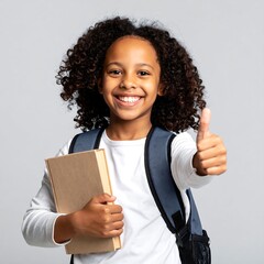 Happy child with book and backpack