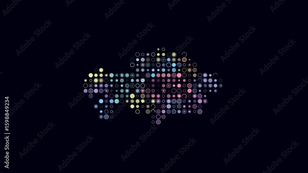 Poster kazakhstan dotted animation. shape of the country build of pulsating colored dots. large size circle