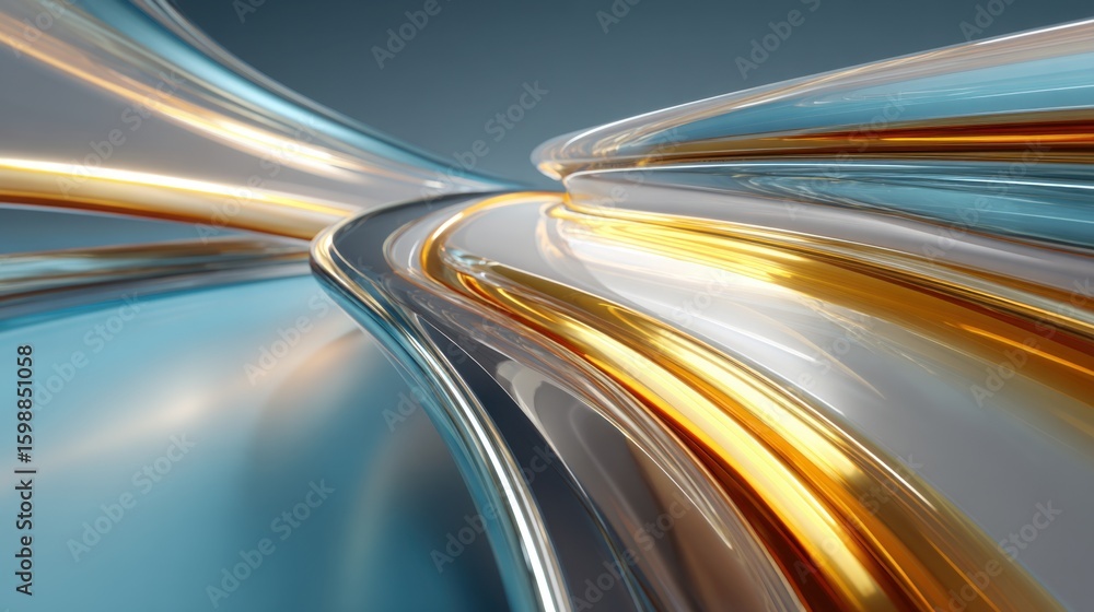 Aufkleber a piece of abstract art with a blue and gold color scheme. the piece is made up of many different sh