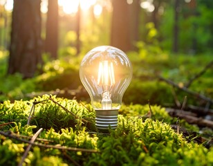 Lightbulb in mossy forest floor