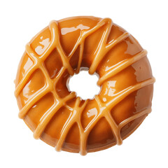 Delicious glazed donut with caramel topping for bakery and cafe menu isolated on transparent background