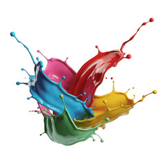 Colorful liquid paint splash motion artistic concept design element isolated on transparent background