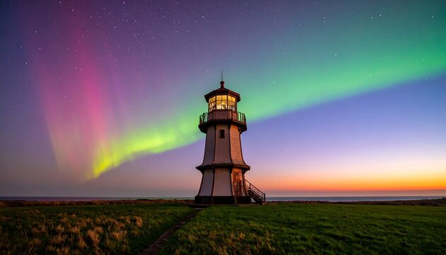 Lighthouse and Aurora Borealis