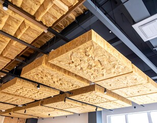 Light-toned wooden panels adorn ceiling