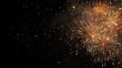 Stunning photo of gold fireworks on black background with copyspace.
