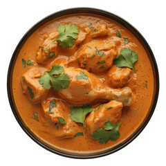 Delicious butter poultry masala with cilantro in bowl food presentation isolated on transparent background