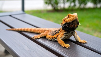 Lizard on park bench