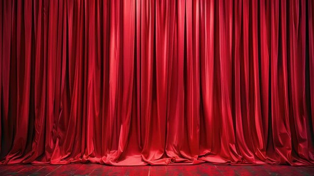 A bright red curtain against a dark black background
