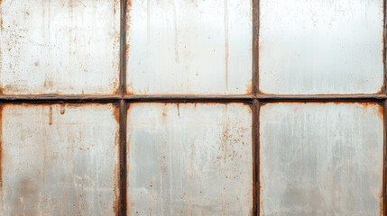 Rusty metal panels with visible corrosion and weathered texture, arranged in a grid pattern.