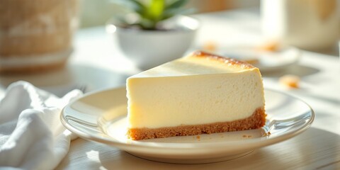 Steaming Slice of Golden Cake with Crumbly Texture and Powdered Sugar