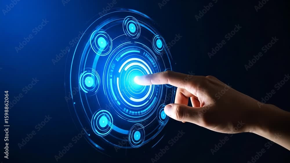 Aufkleber cybersecurity concept with hands interacting with a futuristic interface. 4k video