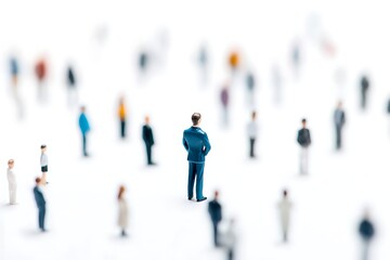 Business leader standing out in a crowd, leadership concept. Miniature people in a group.