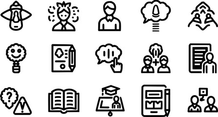 Brainstorm icon set. Containing creativity, thinking, brain, idea, creative, light bulb, mind, intelligence, imagination, plan, solution, innovation, inspiration, smart, genius, education, science