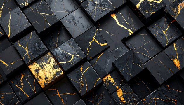 Abstract pattern of black and gold cubes