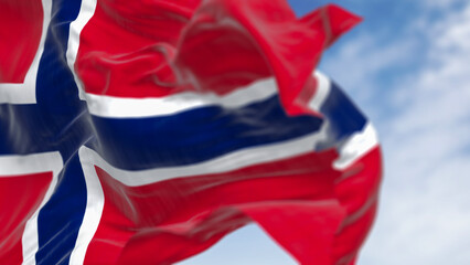 Norway national flag waving in the wind on a clear day