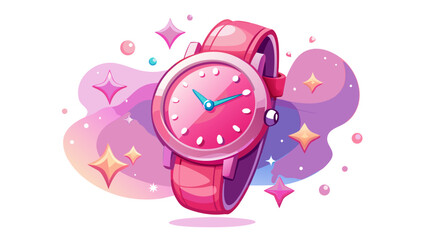A dreamy pink watch with soft leather strap, glittering star-shaped markers, and a polished case. Feminine, delicate, and fashionable — perfect for youthful vector scenes on white.

